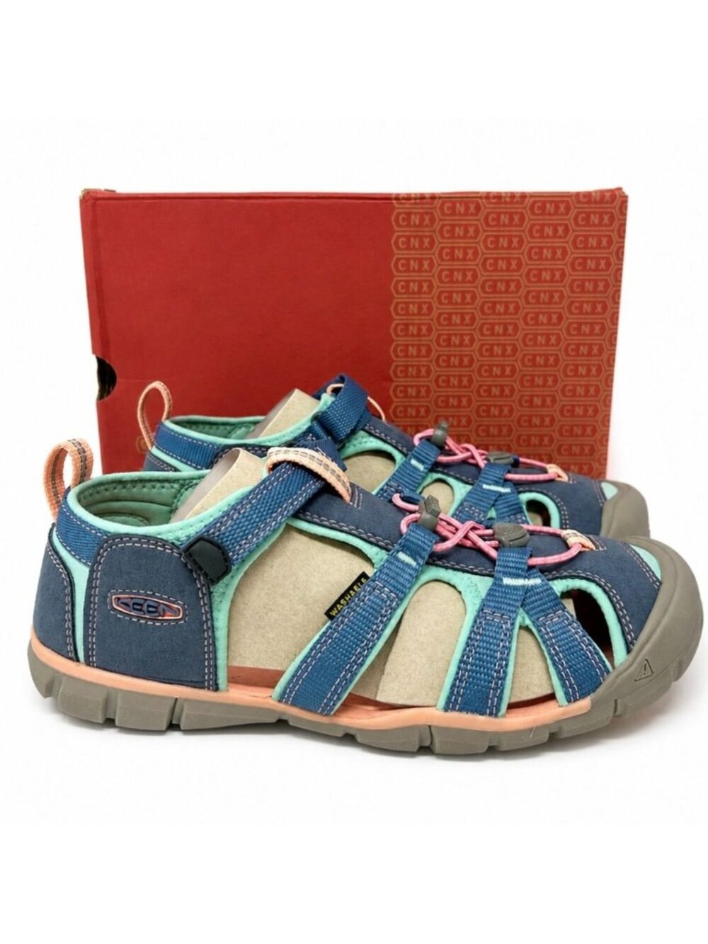 KEEN Seacamp II CNX Water Hiking Sandals Flint Stone Ocean Wave Youth 6 Womens 8